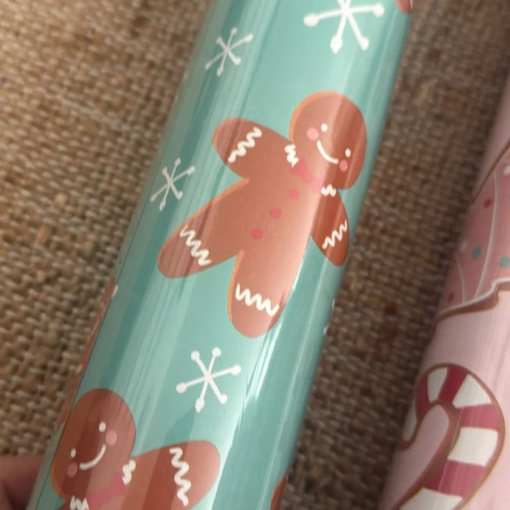 New Gingerbread Christmas Cookie Themed wrapping paper 1 teal roll